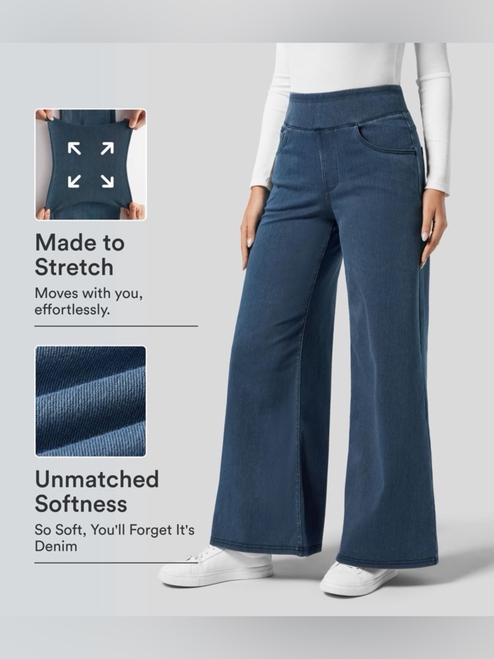 Halara Flex High Waisted Wide Leg Loose Jeans in Washed Denim Brand New with Tag